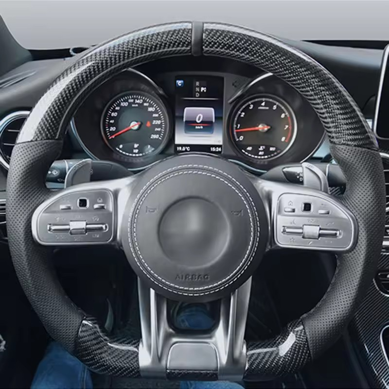 Upgrade Half Leather Carbon Fiber Steering Wheel for Mercedes Benz G Wagon W463 G63 W204 W205 W211 W212 W213 GLA X156 GLC X253
