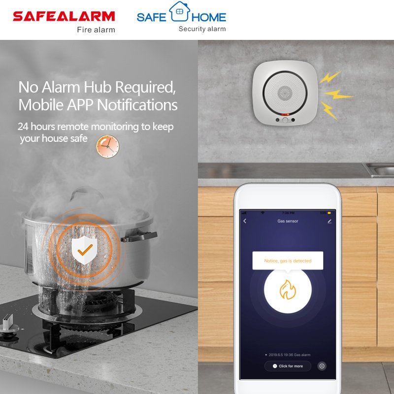 Tuya Smart Home Wifi LPG Gas Detector Price for Home Security Use 220V Kitchen Cooking Gas Leak Alarm Detector Manufacturers