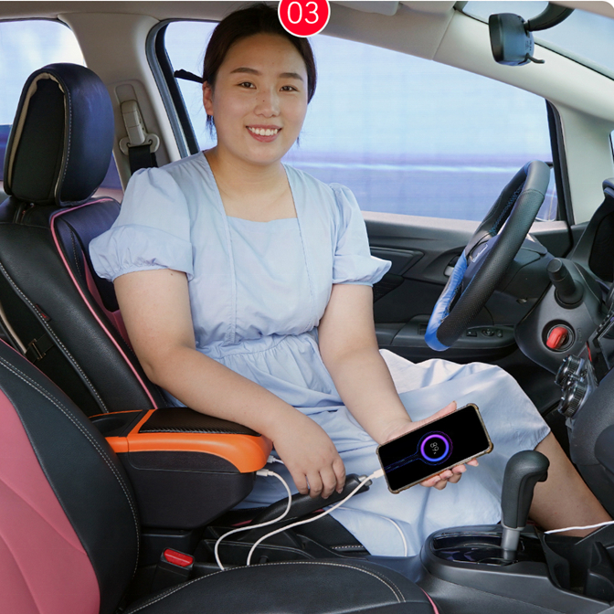 Korea Car Multi Colors Double Layers Slide 6 USB New Design Carbon Fiber Pu Leather Car Armrest Console Box for Kia Picanto