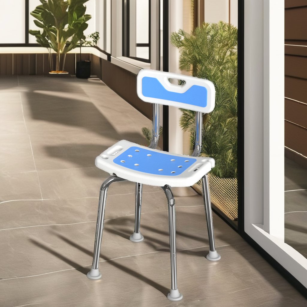 Dearevery Height Adjustable Non-slip Shower Chair with Armrest Bath Chair for Bathing Patients