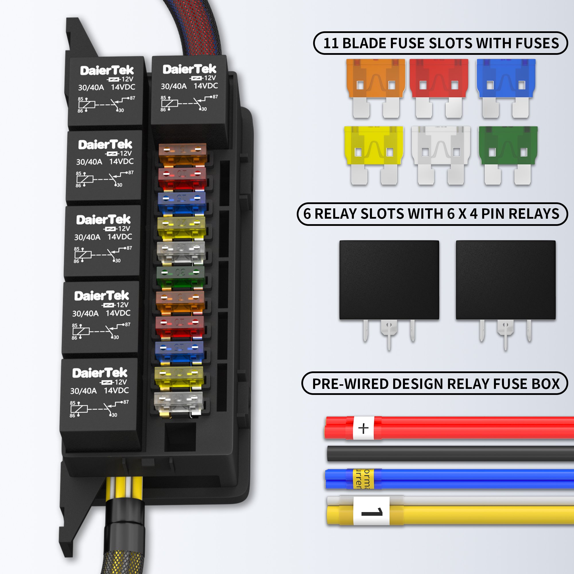 12V Auto Relay Socket Pre-Wired 12V Fsue Box 11 Way Fuse and Relay Box with Fuses & Cover for Car Marine Boat