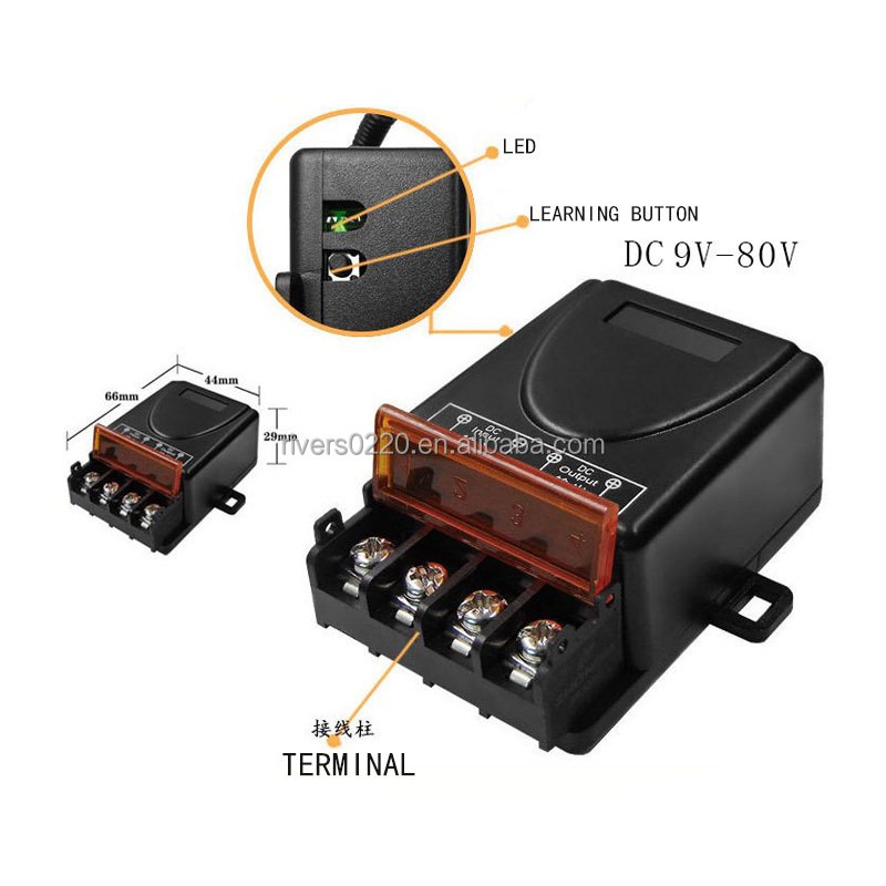 Wireless Remote Relay Control Switch DC 12V/24V/48V/72V/30A Relay for Theft Warning Systems, Roller Gate Locks