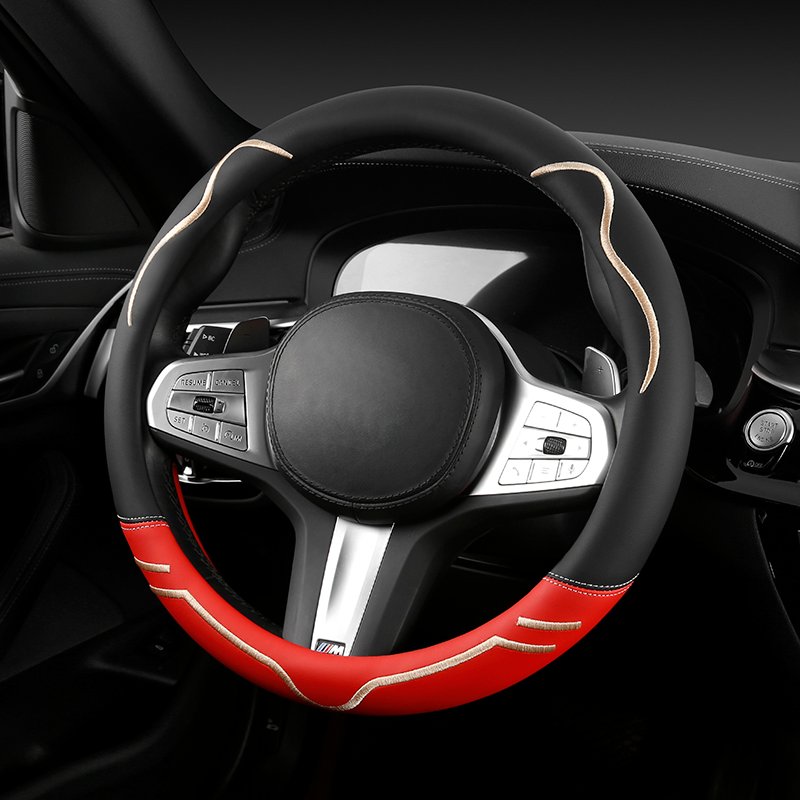 KK cartoon cute Nappa Premium Leather car Steering Wheel Cover Non-Slip Universal 15 inches
