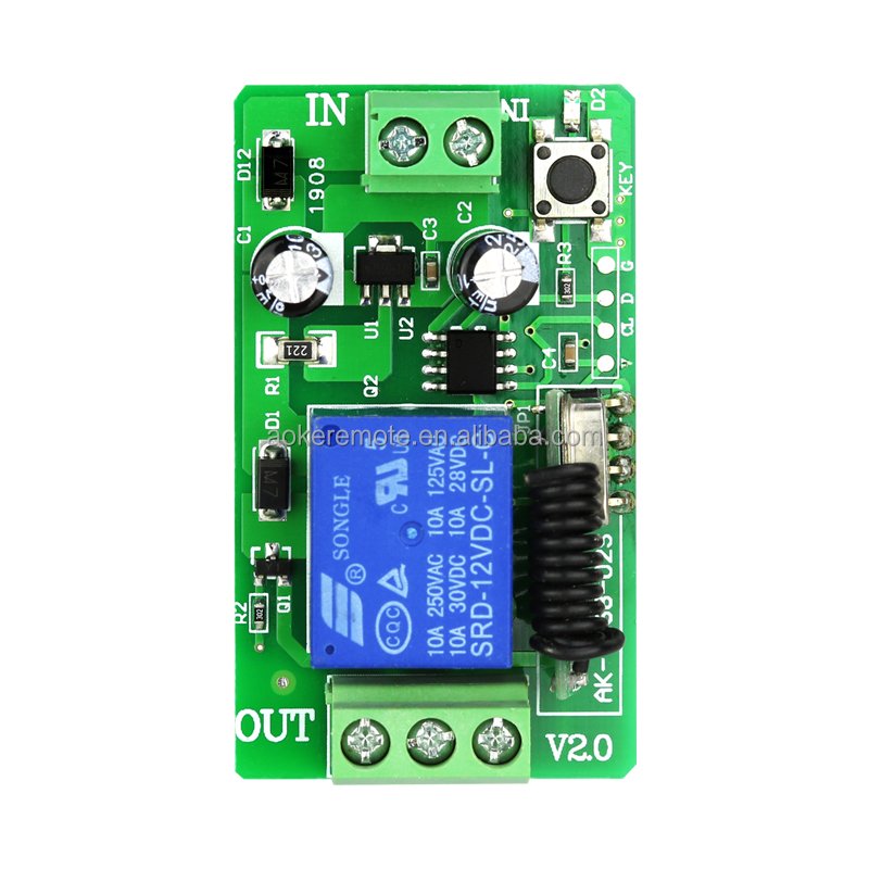 DC12V 10A 1CH Relay High Current Relay Receiver Learning Code 315/433MHz Wireless Remote Control Switch for Garage Gate Motor