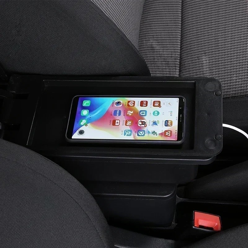 TONC Skoda FABIA Tailored Fit Armrest Storage Console - Interior Organizer with Dual USB Ports for Added Convenience