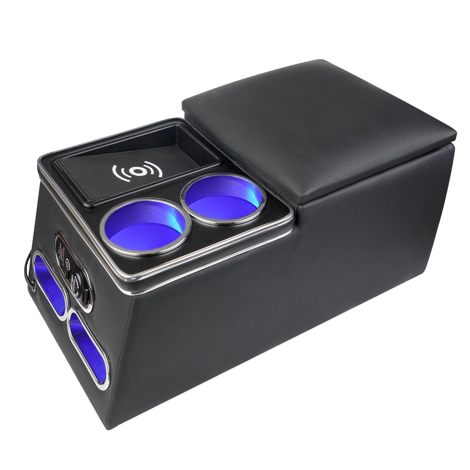 M4 Center Console Armrest Organizer with Wireless Charging Phone Holder & Cup Holders for Car & Minivan & Van Truck