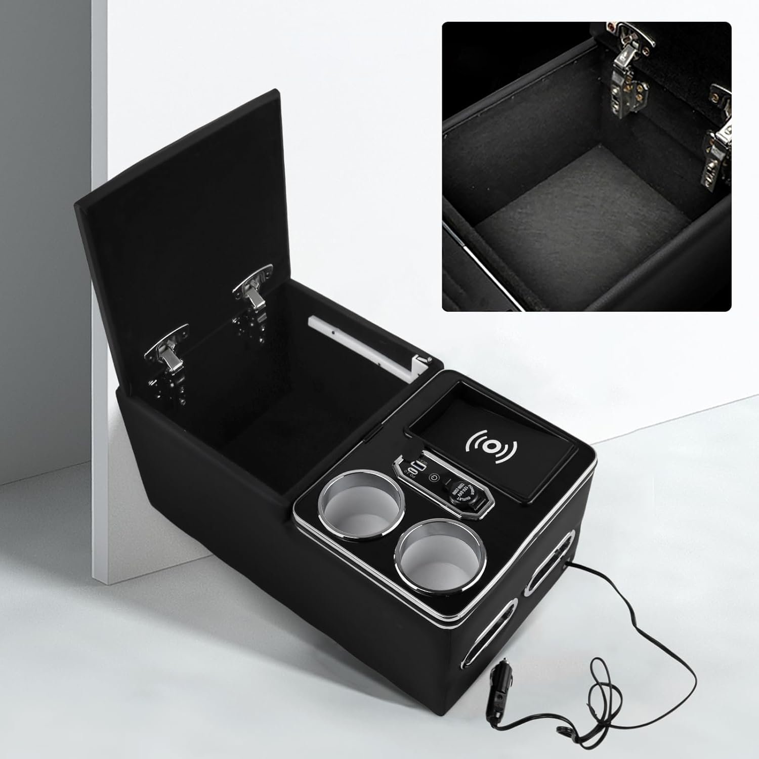 M4 Center Console Armrest Organizer with Wireless Charging Phone Holder & Cup Holders for Car & Minivan & Van Truck