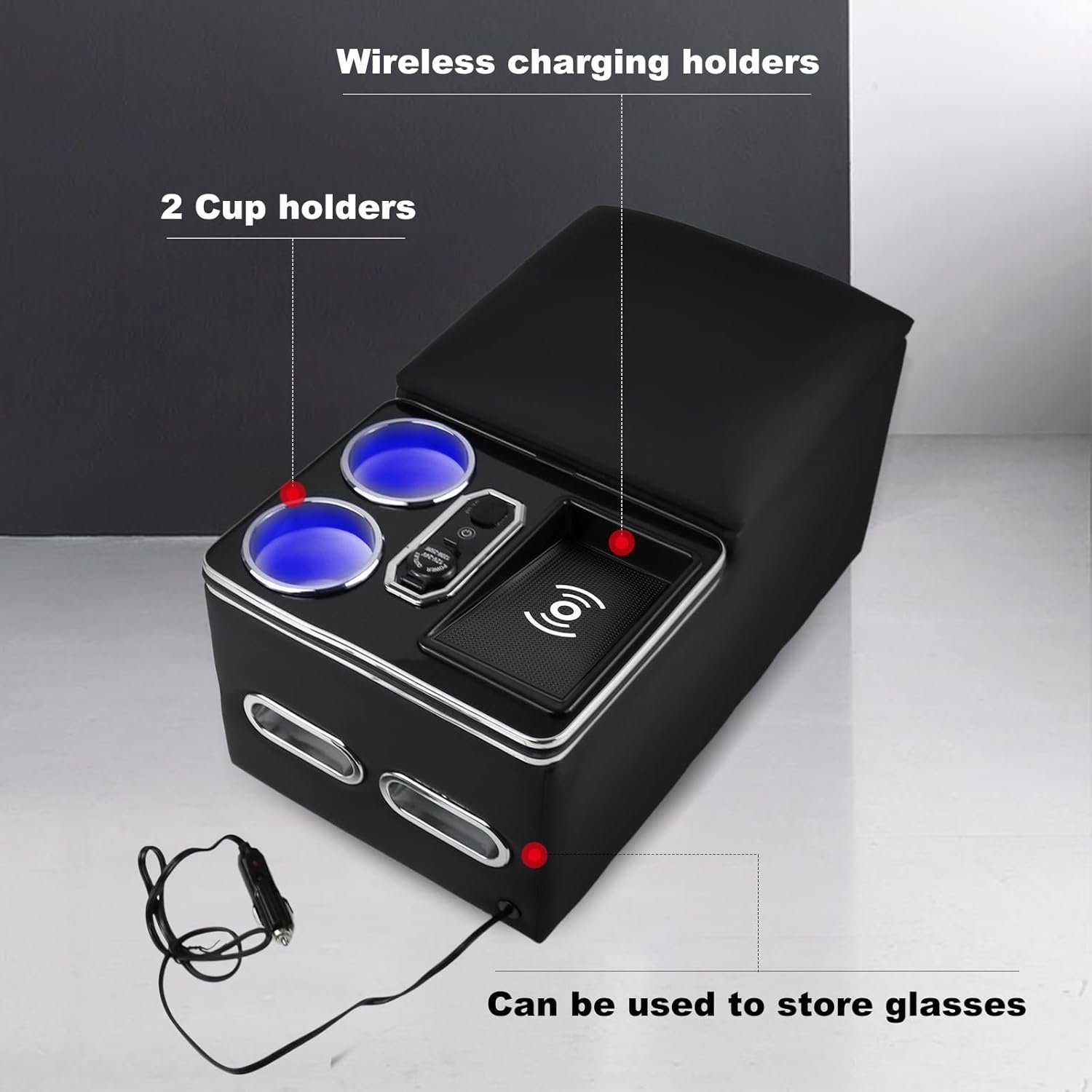 M4 Center Console Armrest Organizer with Wireless Charging Phone Holder & Cup Holders for Car & Minivan & Van Truck