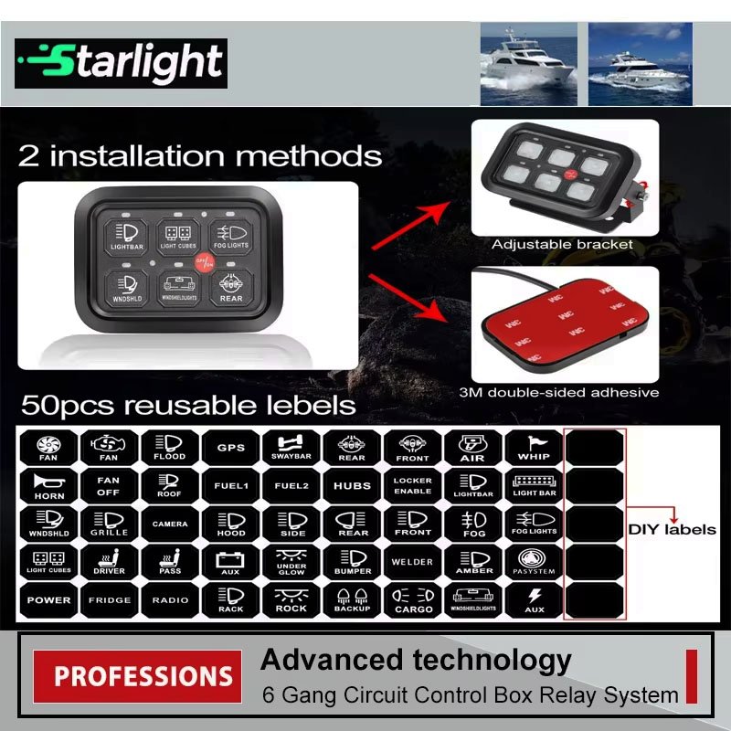 Universal Automotive Touch Control Panel Auto Dimmable Switch Pod with Relay System for Car Electrical Circuits