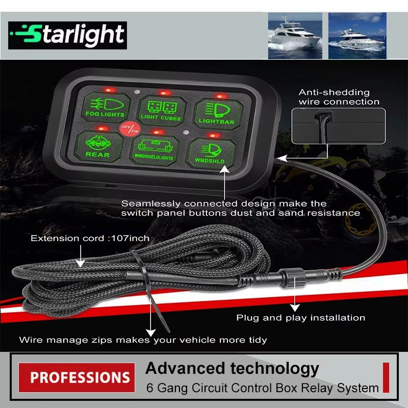 Universal Automotive Touch Control Panel Auto Dimmable Switch Pod with Relay System for Car Electrical Circuits