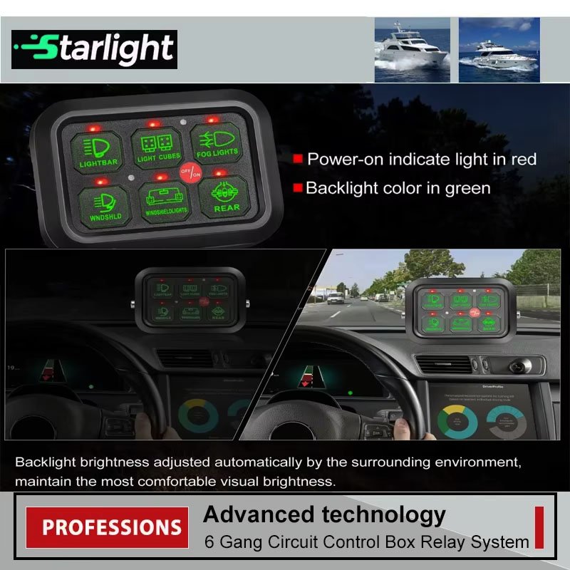 Universal Automotive Touch Control Panel Auto Dimmable Switch Pod with Relay System for Car Electrical Circuits