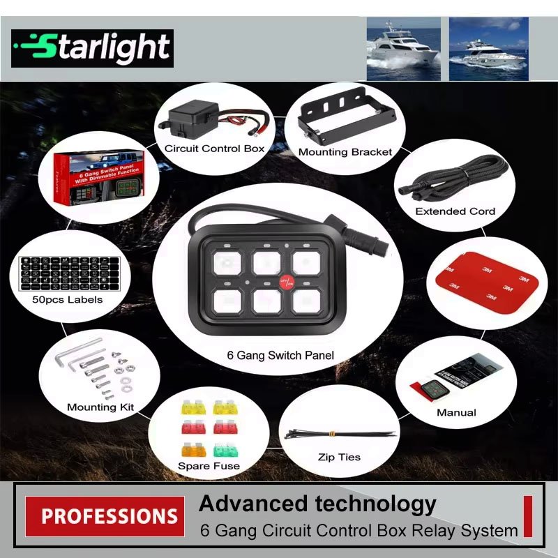 Universal Automotive Touch Control Panel Auto Dimmable Switch Pod with Relay System for Car Electrical Circuits