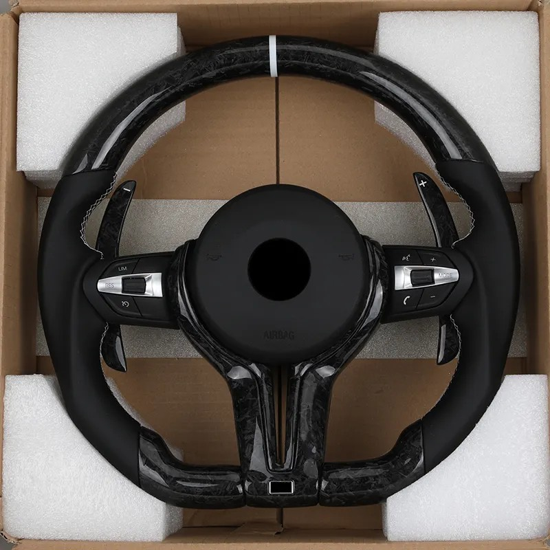 With Forged Carbon Trim Half Leather Carbon Steering Wheel for BMW X5 E70 X6 E71 X1 E84 E60 E90 E91 E92 E93 E88 Z4 E89 F10 F30
