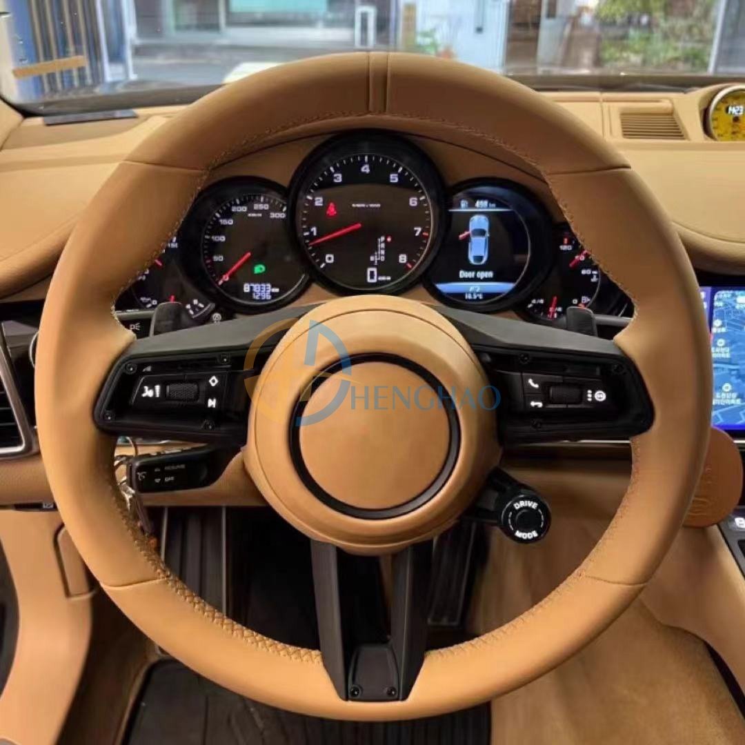 Custom Car Leather Steering Wheel For Porsche Cayenne Macan Cayman 718 911 991 992 Panamera Upgraded New Style Steering Wheel