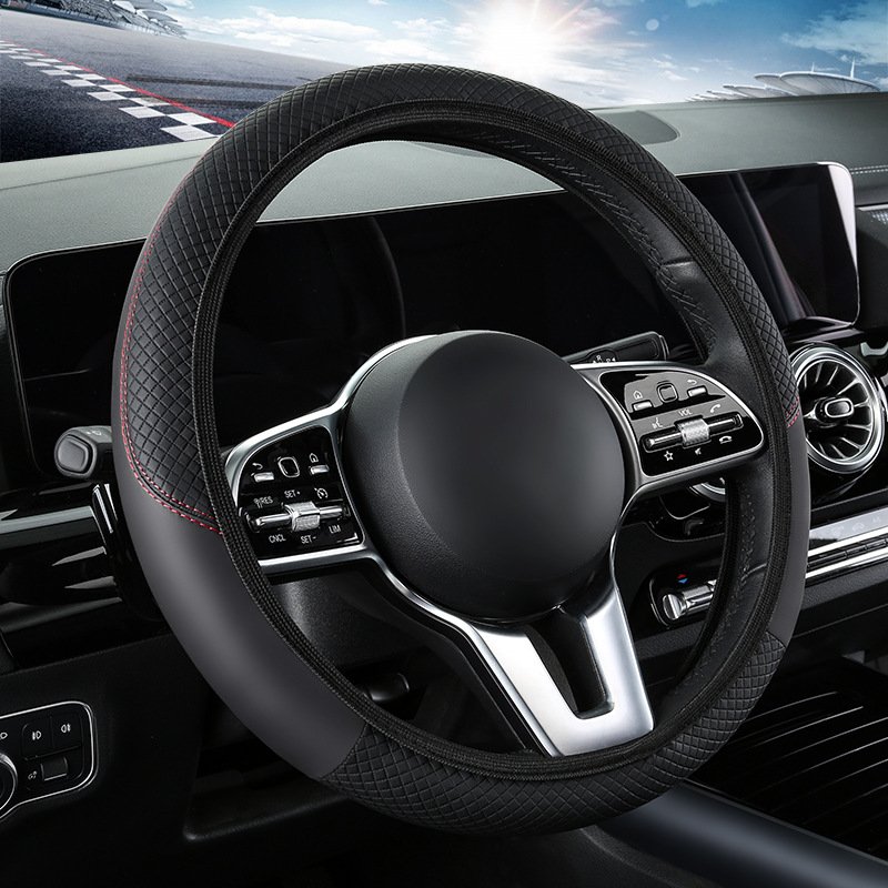 Sports-Style Four Seasons Universal Elastic Leather Car Steering Wheel Cover with Non-Inner Ring Design