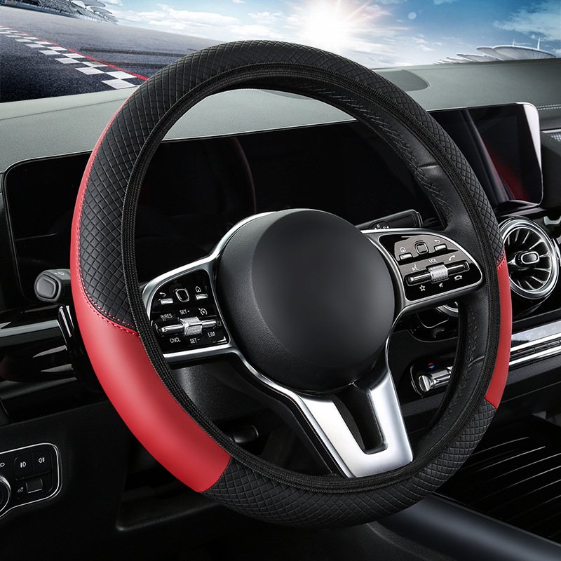 Sports-Style Four Seasons Universal Elastic Leather Car Steering Wheel Cover with Non-Inner Ring Design