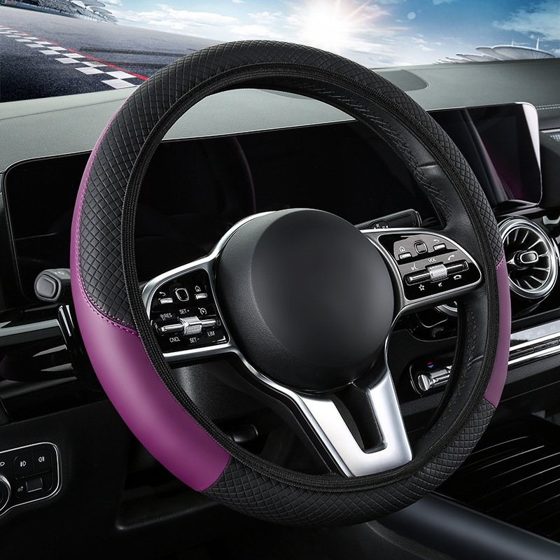 Sports-Style Four Seasons Universal Elastic Leather Car Steering Wheel Cover with Non-Inner Ring Design