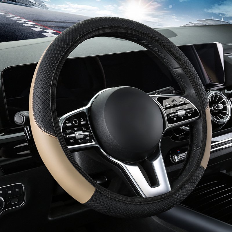 Sports-Style Four Seasons Universal Elastic Leather Car Steering Wheel Cover with Non-Inner Ring Design