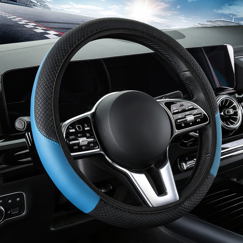 Sports-Style Four Seasons Universal Elastic Leather Car Steering Wheel Cover with Non-Inner Ring Design