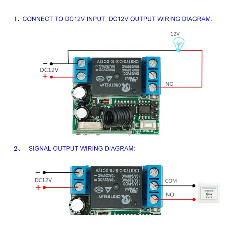 DC 12V 10A 315MHz Single Channel Relay Module RF Wireless Remote Control Switch Receiver and Remote Control Transmitter for Lamp