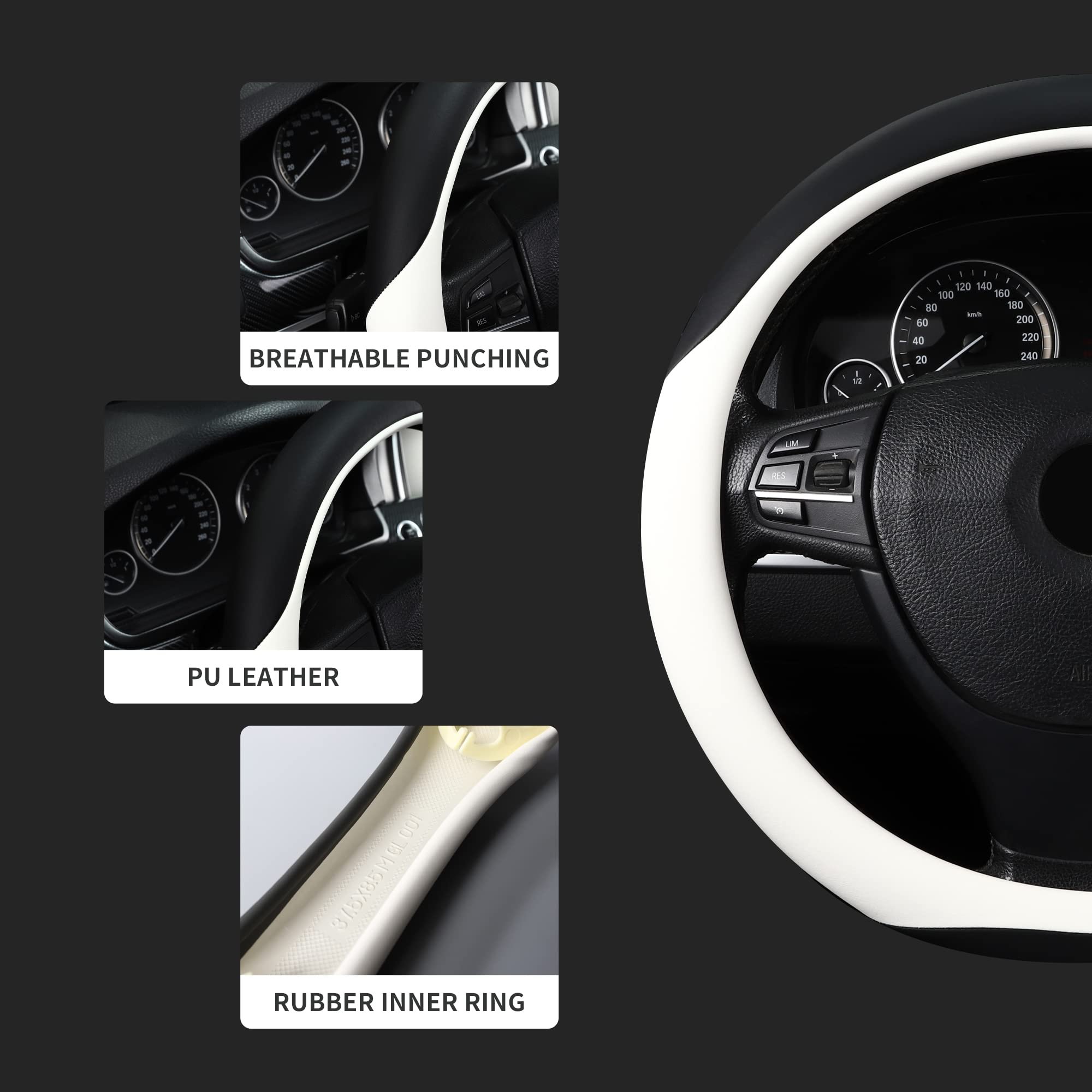 Car Steering Wheel Cover New Type Popular Genuine Leather Black Custom Customize Personalised Logo Steering Wheel Cover