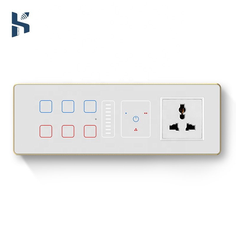 New Curtain Fan Dimming Combination Switch with Socket Tuya Smart WiFi India Standard Touch Switch