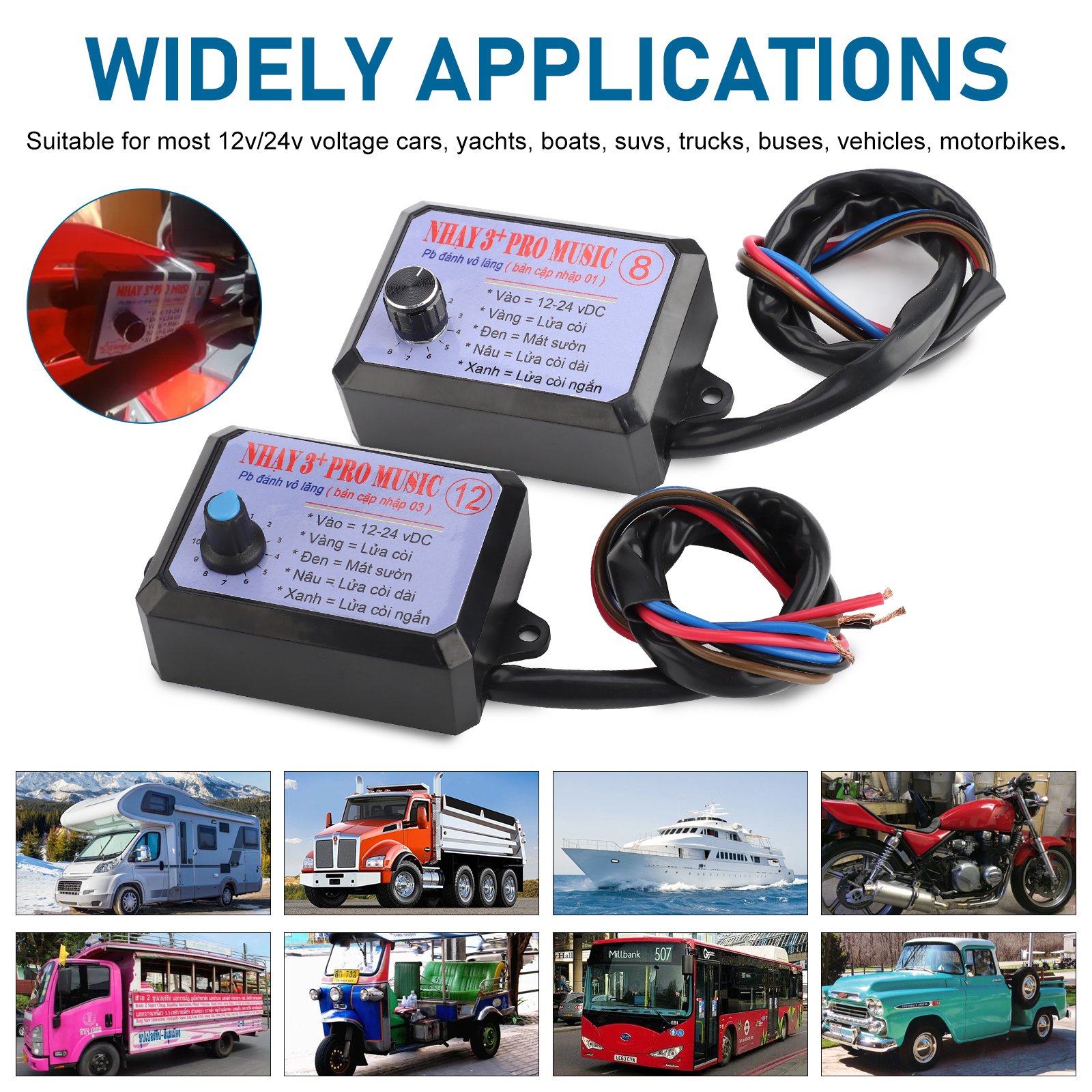 3+Pro Music Rapid Horn Relay Controller 8Tones for Motorcycle Car Auto Marine Boat 12-24V Speaker Sound Control Horn Controller