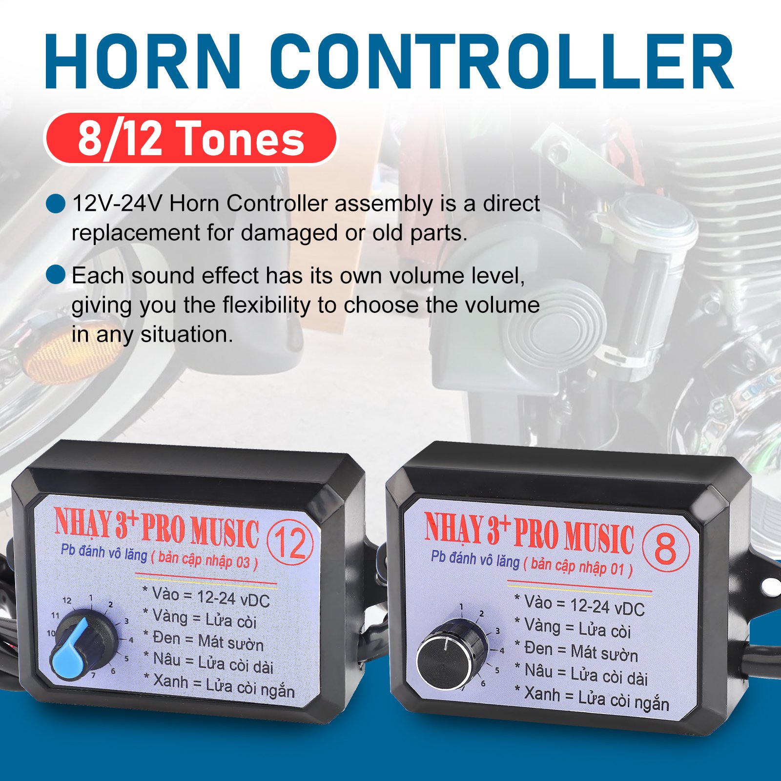 3+Pro Music Rapid Horn Relay Controller 8Tones for Motorcycle Car Auto Marine Boat 12-24V Speaker Sound Control Horn Controller