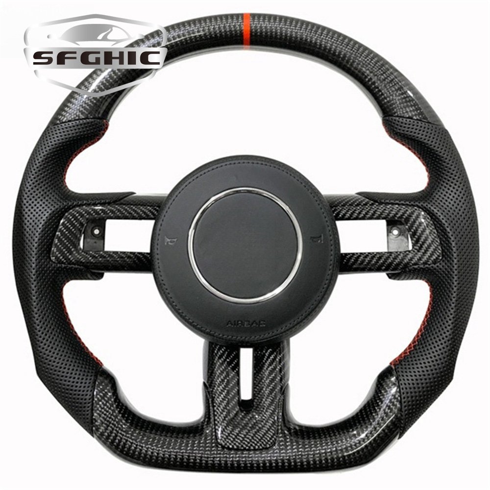 Customizable LED Car Steering Wheel For Ford Mustang 2014 -2017 Sports Flat Bottom Carbon Fiber Steering Wheel