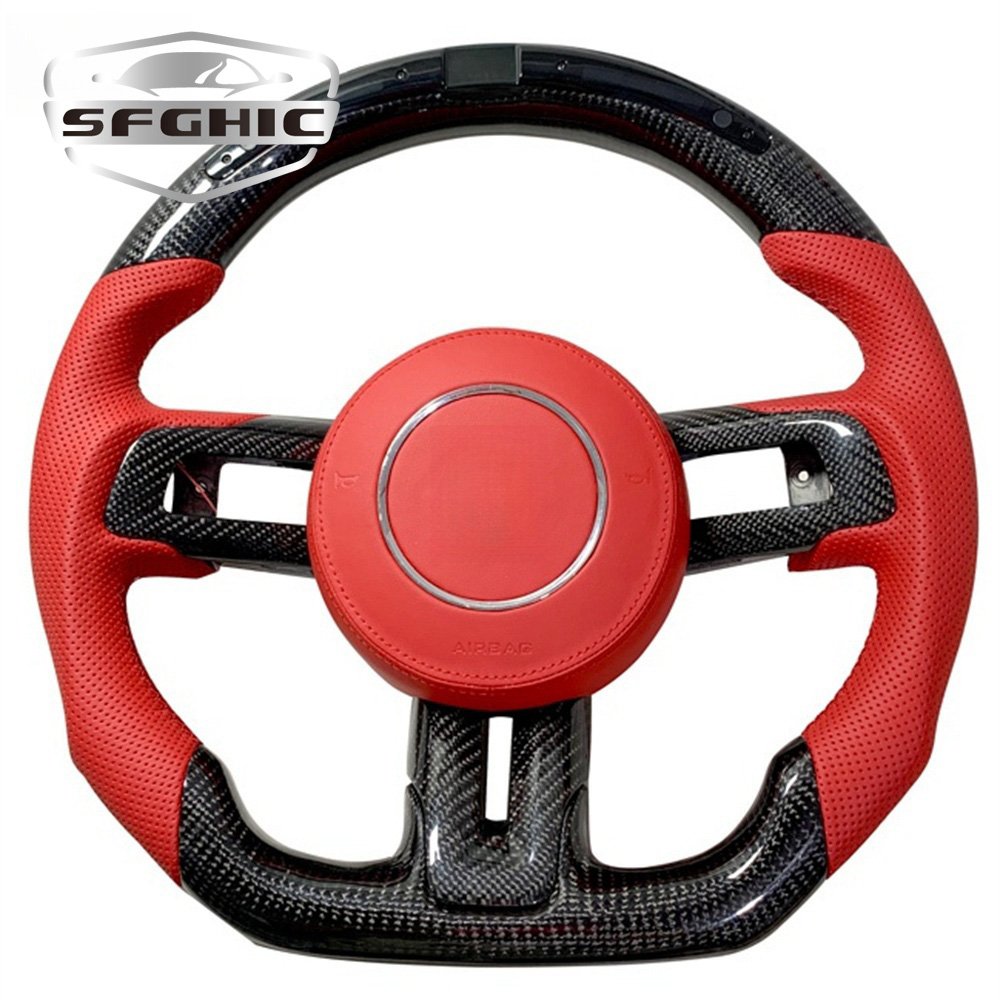 Customizable LED Car Steering Wheel For Ford Mustang 2014 -2017 Sports Flat Bottom Carbon Fiber Steering Wheel