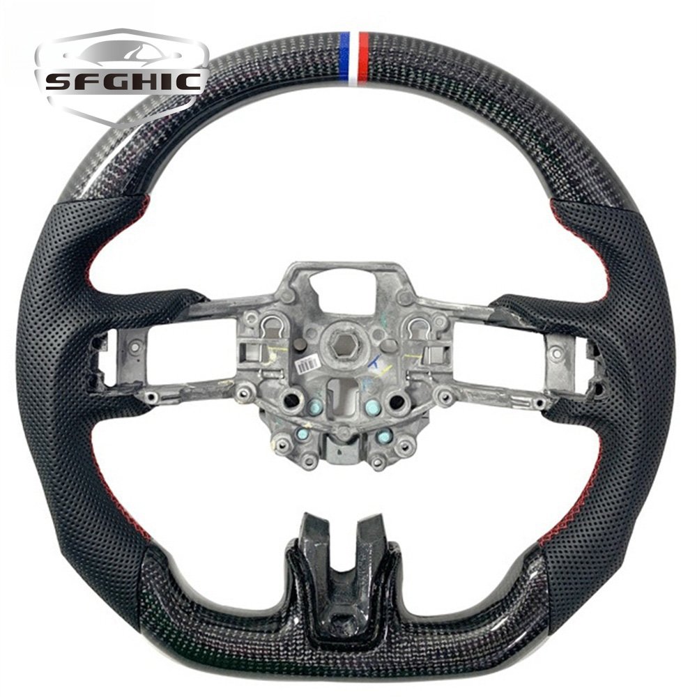 Customizable LED Car Steering Wheel For Ford Mustang 2014 -2017 Sports Flat Bottom Carbon Fiber Steering Wheel