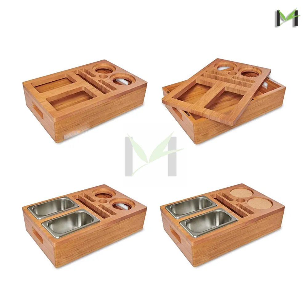 Removeable Lid Design Bamboo Couch Cup & Drink Holder with Snack Tray