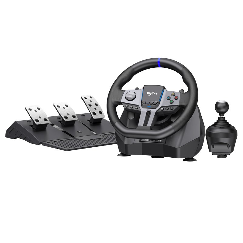 PXN V9 GEN2 Vibration Car Gaming Steering Racing Wheel Volante with 3-Pedals Shifter for Xbox, PC, PS4, Switch