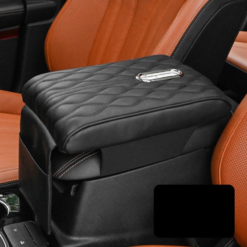 Durable Leather Center Console Storage Tissue Organizer Rotatable Car Armrest Cushion with Phone Bag