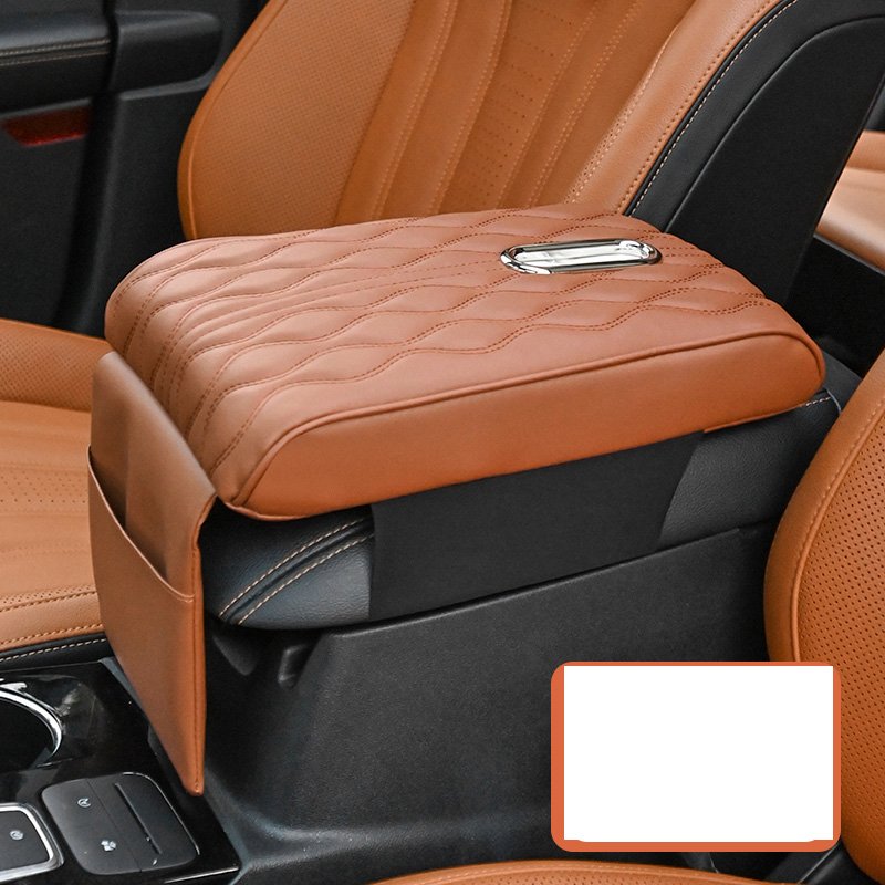 Durable Leather Center Console Storage Tissue Organizer Rotatable Car Armrest Cushion with Phone Bag