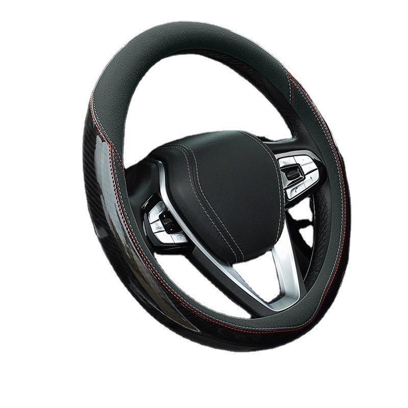 High-grade car steering wheel cover four seasons general carbon fiber breathable warm non-slip round D type set wholesale