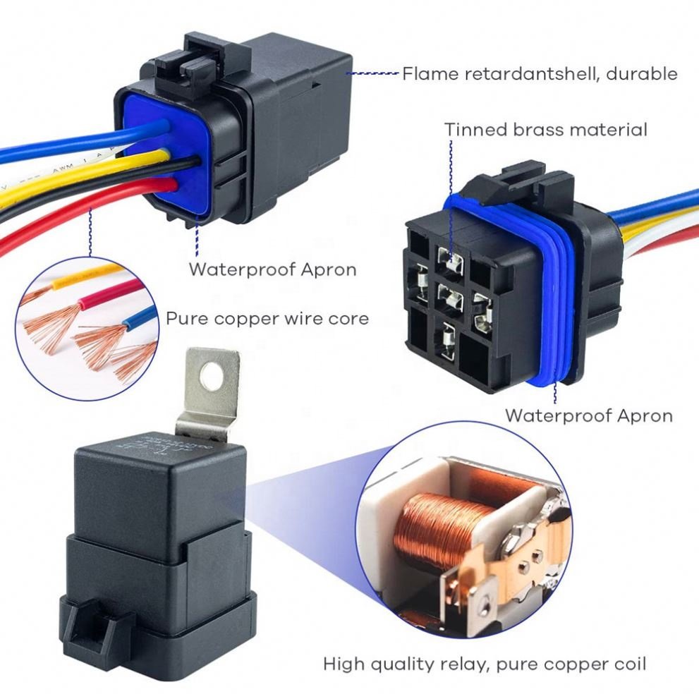5-piece 12VDC 40/30A Waterproof Integrated Relay with Wiring Harness 4-wire 5-wire Car Relay