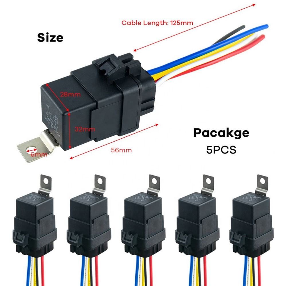 5-piece 12VDC 40/30A Waterproof Integrated Relay with Wiring Harness 4-wire 5-wire Car Relay