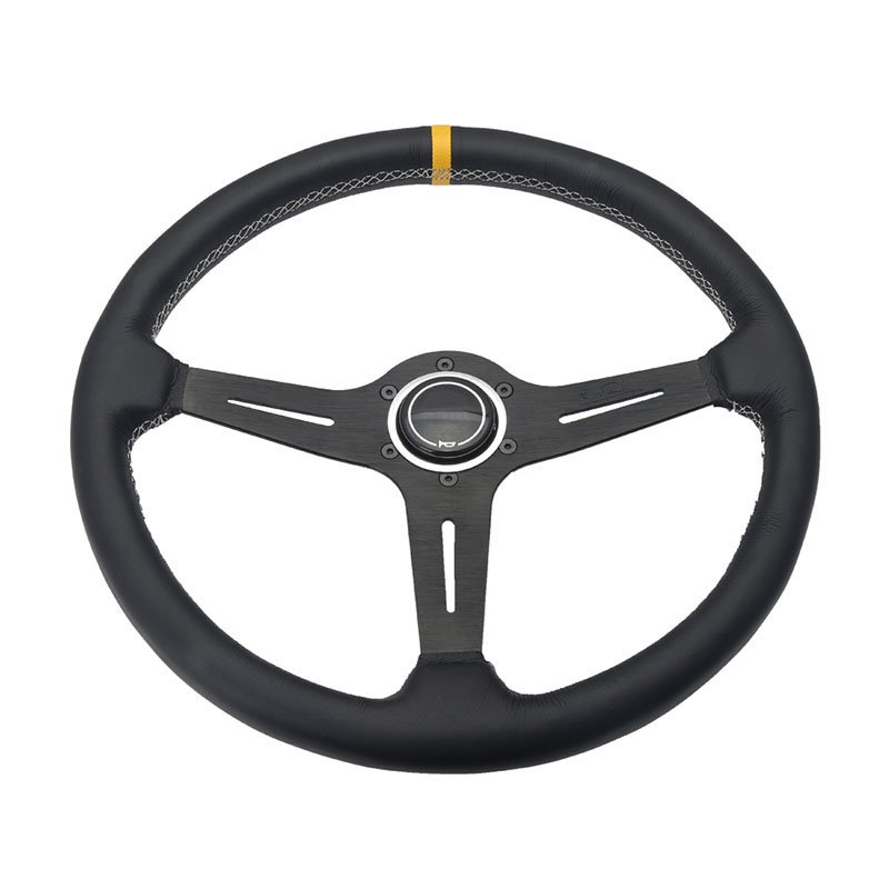 Universal Sport Racing F30 Steering-Wheel Leather 380mm Nob Classic White Stitching Car Steering Wheel