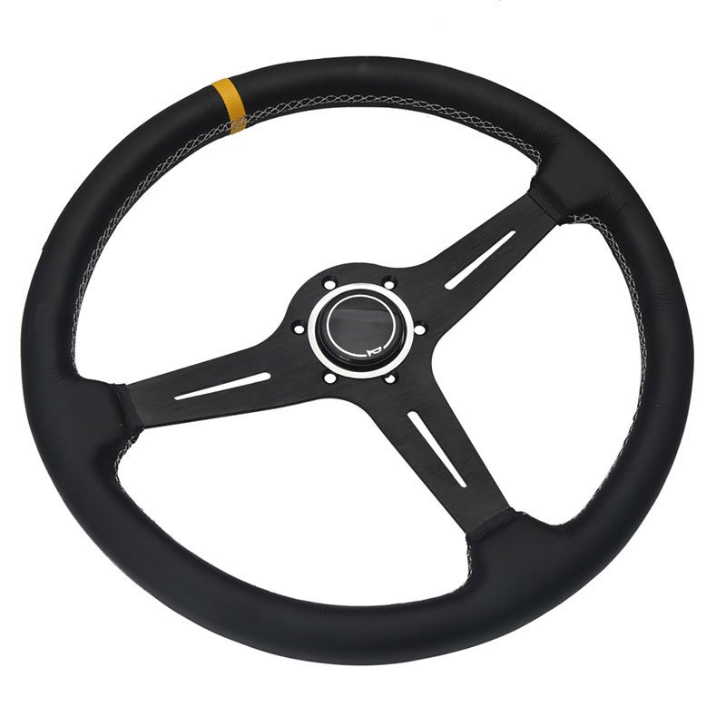 Universal Sport Racing F30 Steering-Wheel Leather 380mm Nob Classic White Stitching Car Steering Wheel