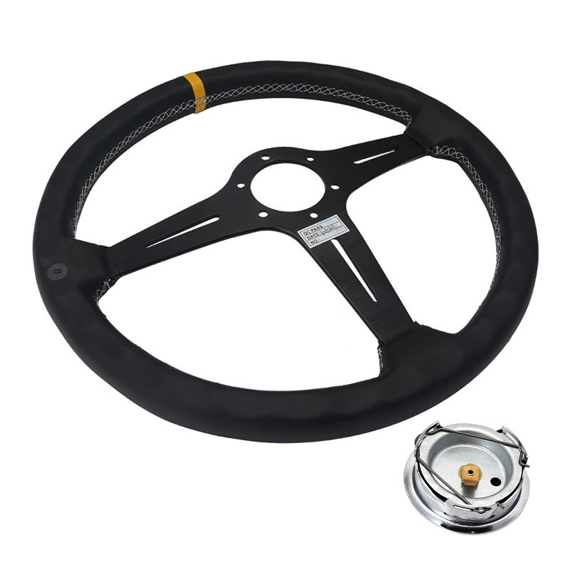 Universal Sport Racing F30 Steering-Wheel Leather 380mm Nob Classic White Stitching Car Steering Wheel