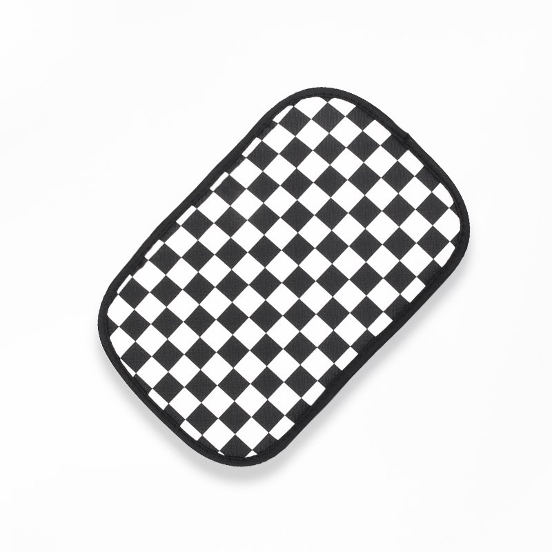 High-Durability Car Armrest Cushion With Black & White Checkerboard Design for Luxury Car Consoles
