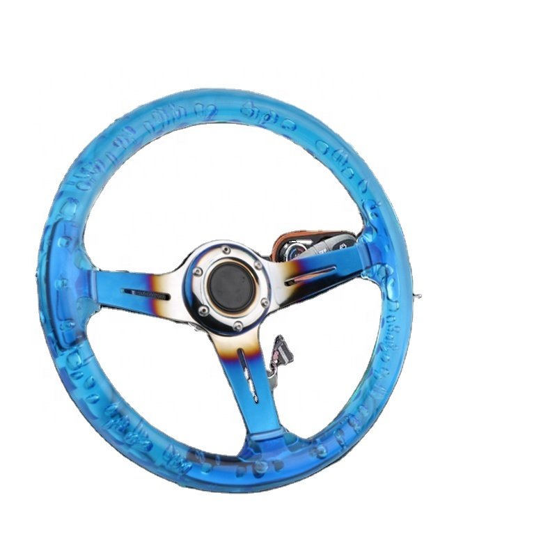 Acrylic 14 Inch 350mm Transparent Steering Wheel Racing Universal Steering Wheel Burnt Blue Neo Chrome Bracket