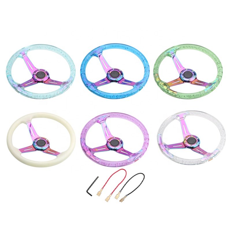 Acrylic 14 Inch 350mm Transparent Steering Wheel Racing Universal Steering Wheel Burnt Blue Neo Chrome Bracket