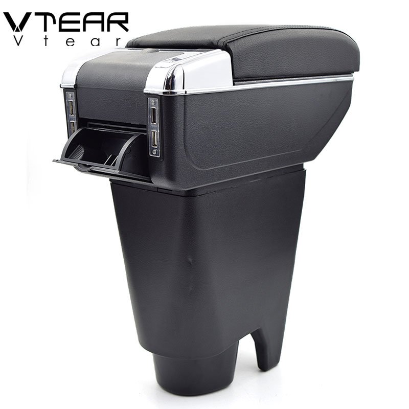 Vtear for Citroen C1 Armrest USB Charging Heighten Double Layer Storage Box Central Store Content Arm Rest Car Accessories