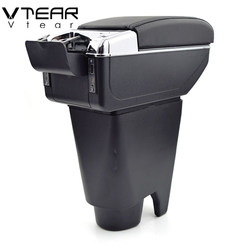 Vtear for Citroen C1 Armrest USB Charging Heighten Double Layer Storage Box Central Store Content Arm Rest Car Accessories
