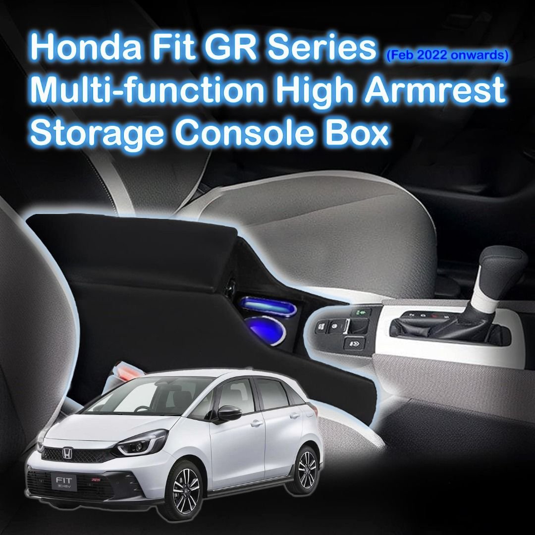 High Armrest Storage Console Box for Honda Fit GR Series With Front & Rear USB LED Light Armrest Box