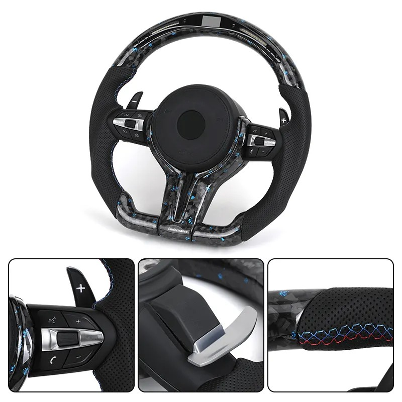 With LED Display Leather Forged Carbon M Sport Steering Wheel for BMW F10 F15 F20 F22 F30 F32 F36 M4 F82 M3 F80 E87 E90 E92 E60