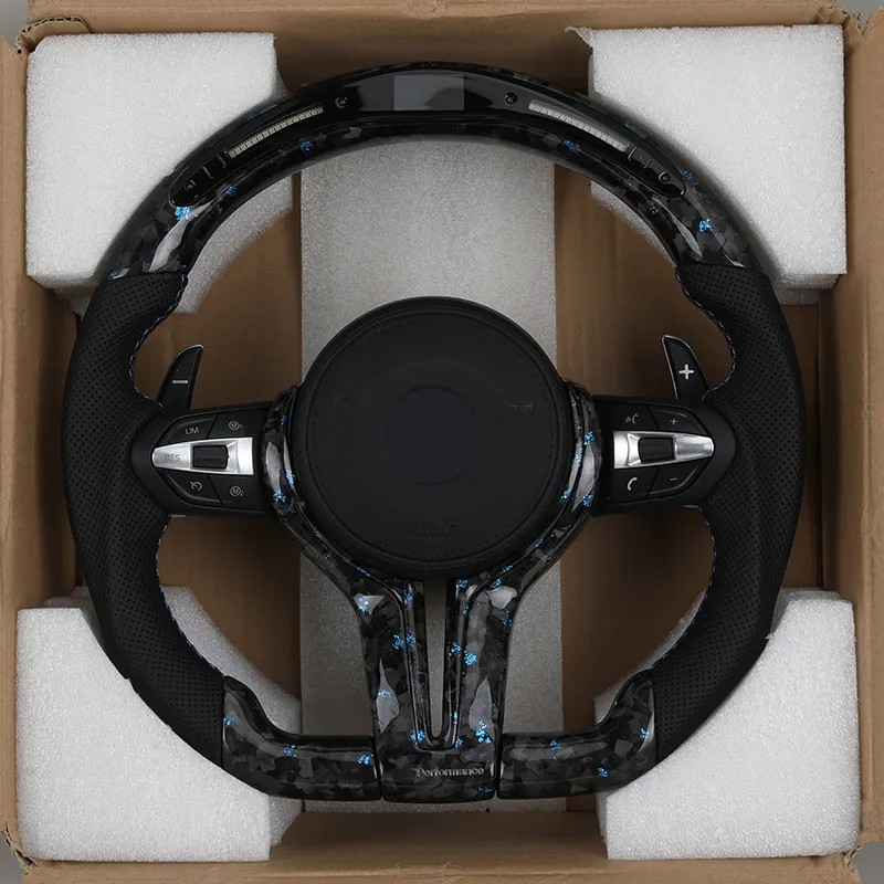 With LED Display Leather Forged Carbon M Sport Steering Wheel for BMW F10 F15 F20 F22 F30 F32 F36 M4 F82 M3 F80 E87 E90 E92 E60