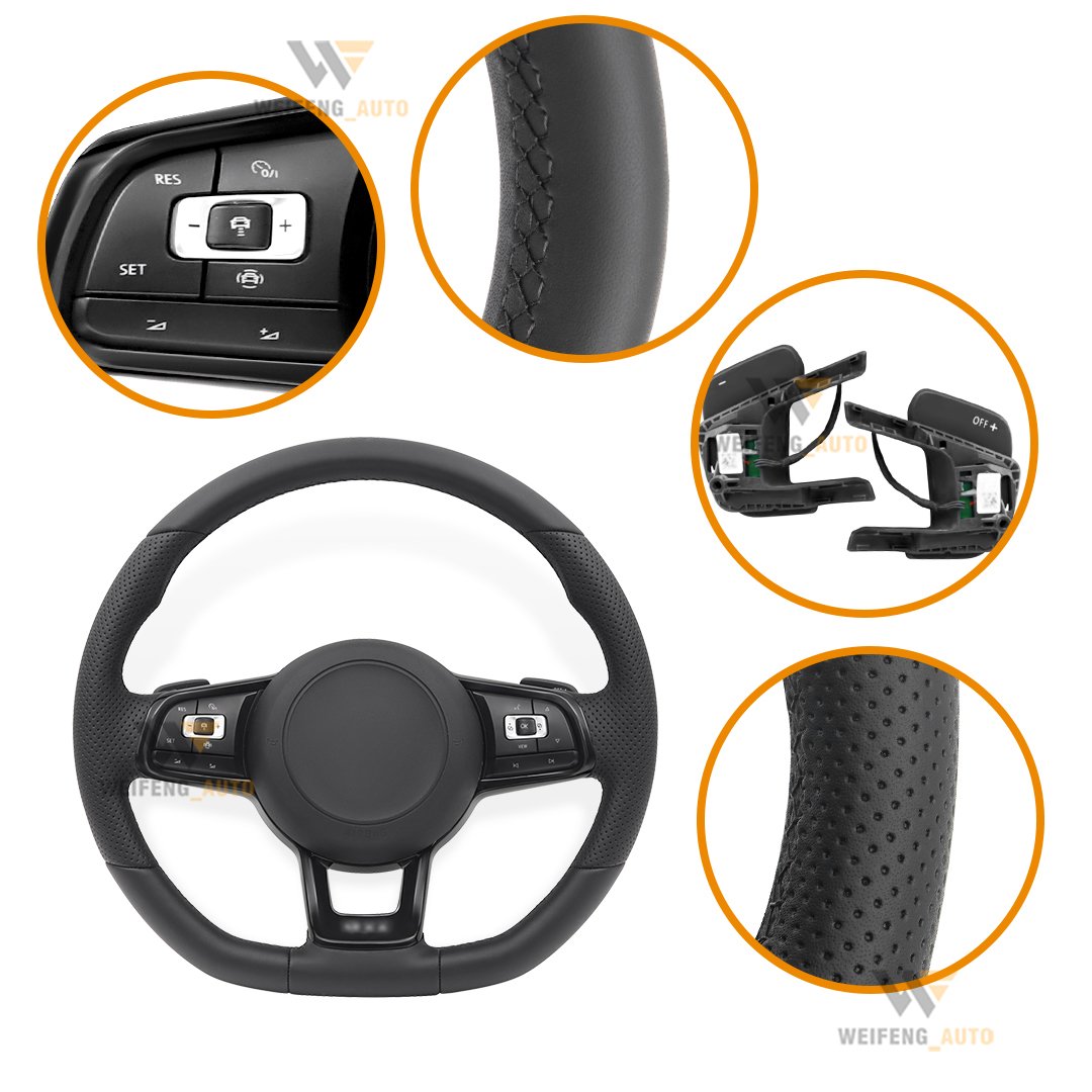 Full Leather Car Steering Wheel with Paddle Shifter for VW Golf 6 7 MK6 7 Jetta Touareg Passat Phaeton Tiguan Magotan Polo